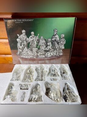 Dept 56 Silver Plated Porcelain Home For The Holidays Christmas Nativity Set